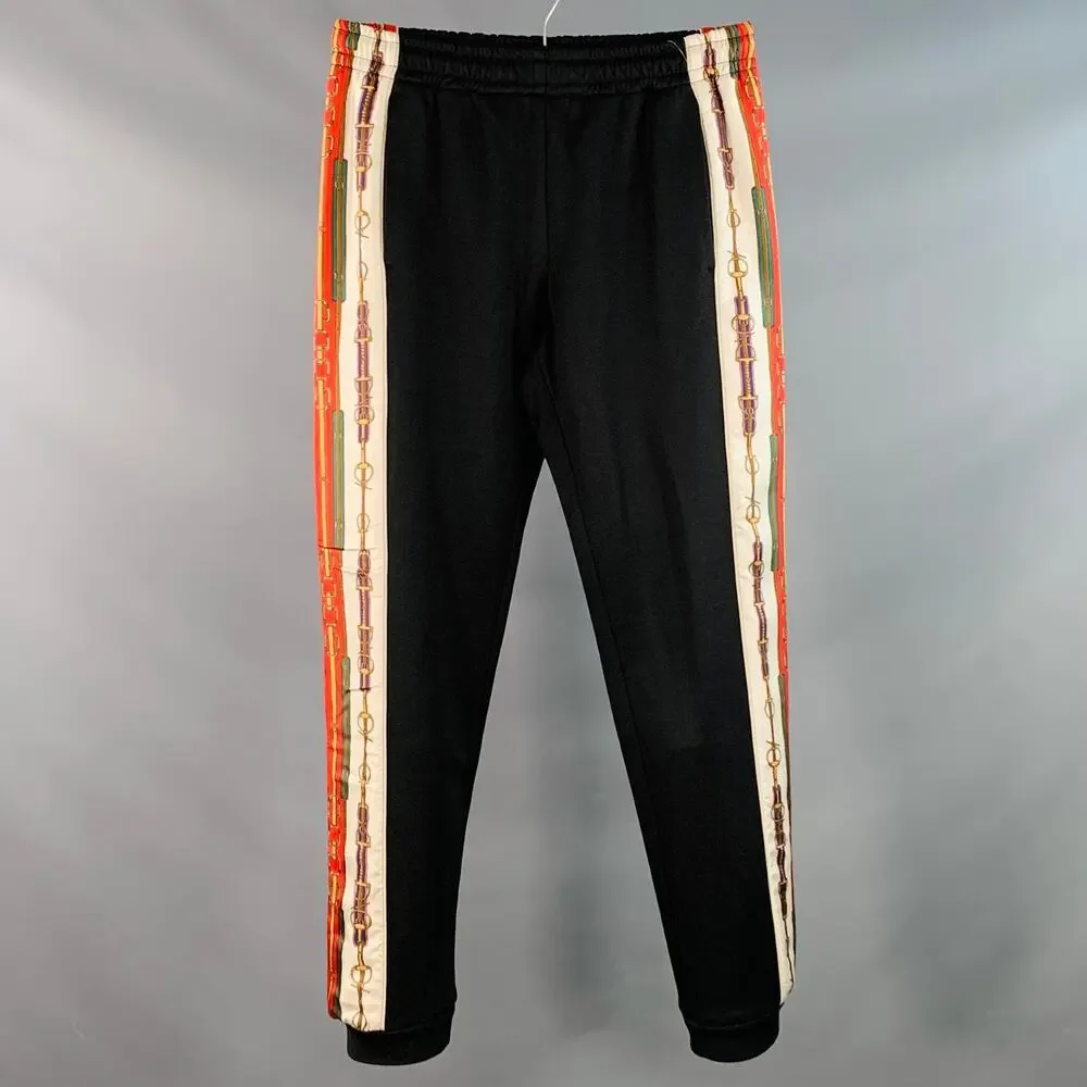 GUCCI Size XS Black Red Polyester Cotton Joggers Casual Pants